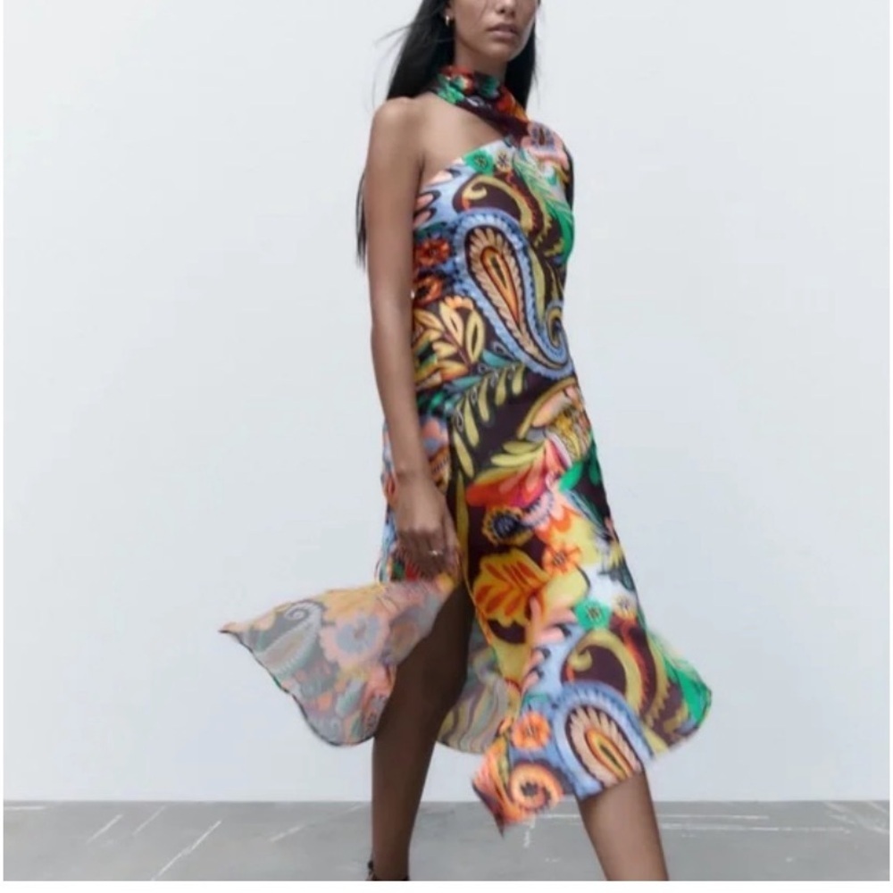 ZARA PAISLEY DRESS ASYMMETRIC HEM NWT boho summer FORMAL PARTY BLOGGER fav rare - Picture 7 of 10